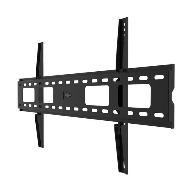 Product photo of a black flat-fixed TV wall mount bracket, viewed at an angle against a white background.