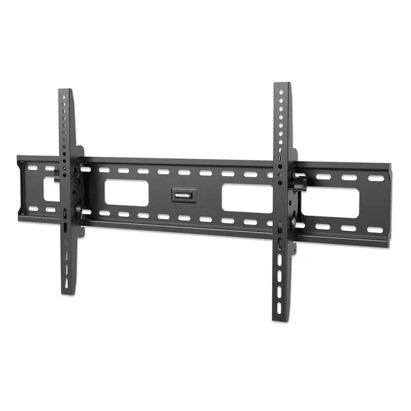 Product photo of a black tilting TV wall mount bracket against a white background.