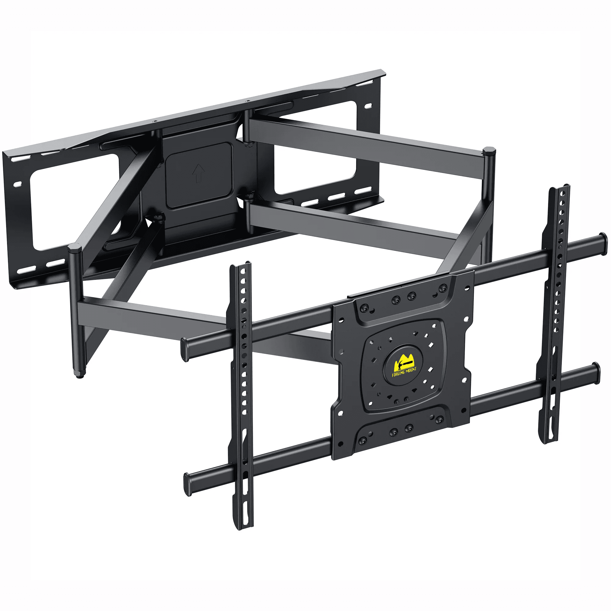 Product photo of a black full-motion articulating TV wall mount bracket, arm extended, against a white background.